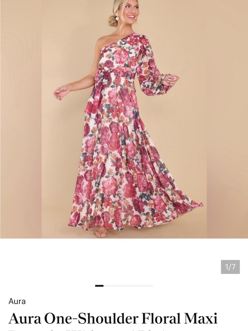 Aura One-Shoulder Floral Maxi Dress in Rose and Cream